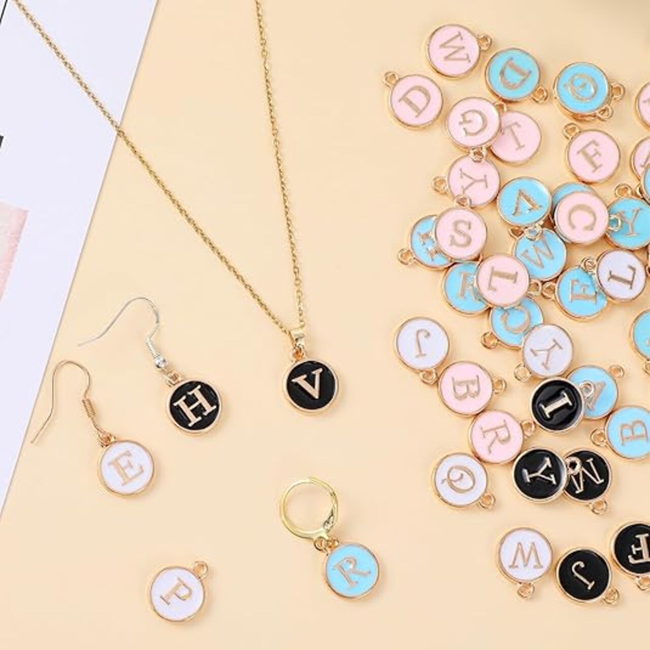 104 PCS Letter Charms – Double-Sided Metal Alphabet A–Z for DIY Necklaces & Jewelry Making